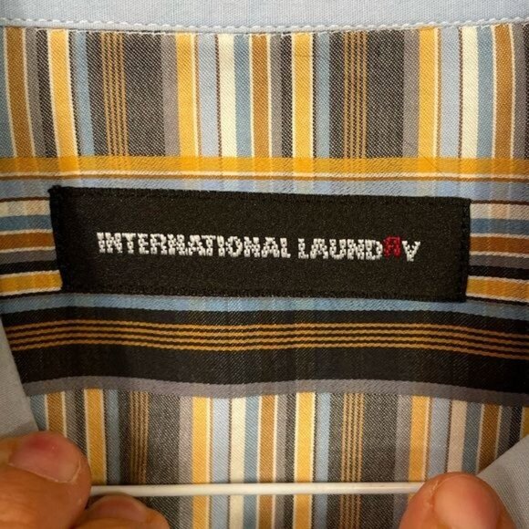 International Laundry Brown Tan Blue Plaid Button Down Size Large - Picture 4 of 9
